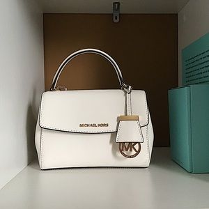 Michael Kors MK white leather crossbody bag purse small micro